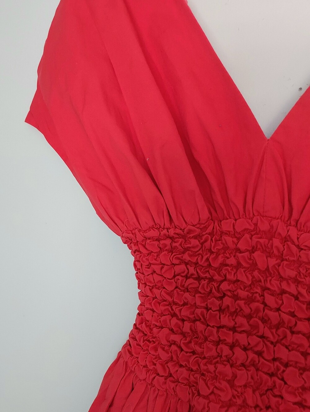 Staud Jackson Cap Sleeve Smocked Midi Dress Size Small Cotton Poplin - Picture 6 of 13